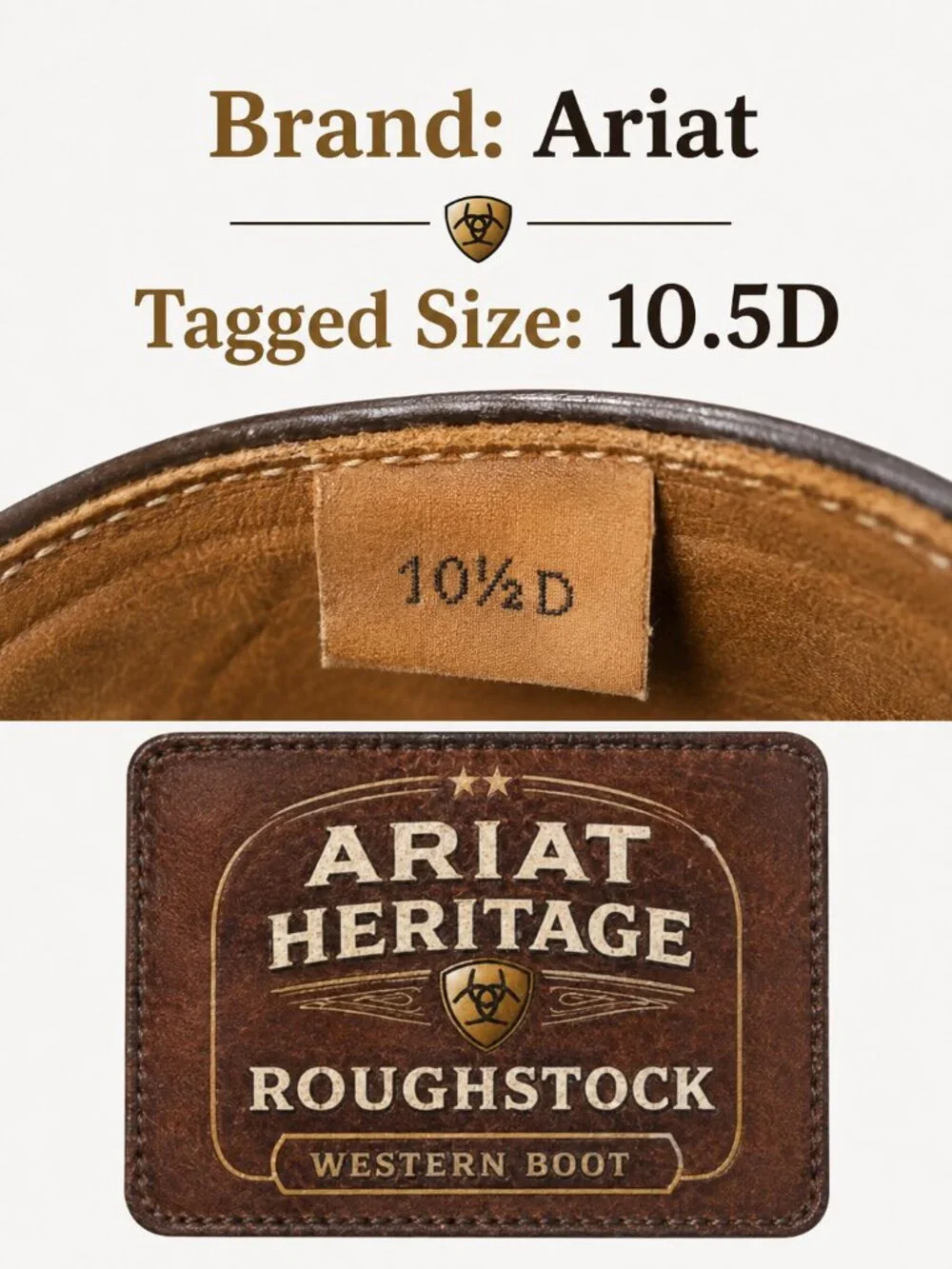 Ariat Heritage Roughstock Western Boots Men 10.5D Brown Square Toe 10002230